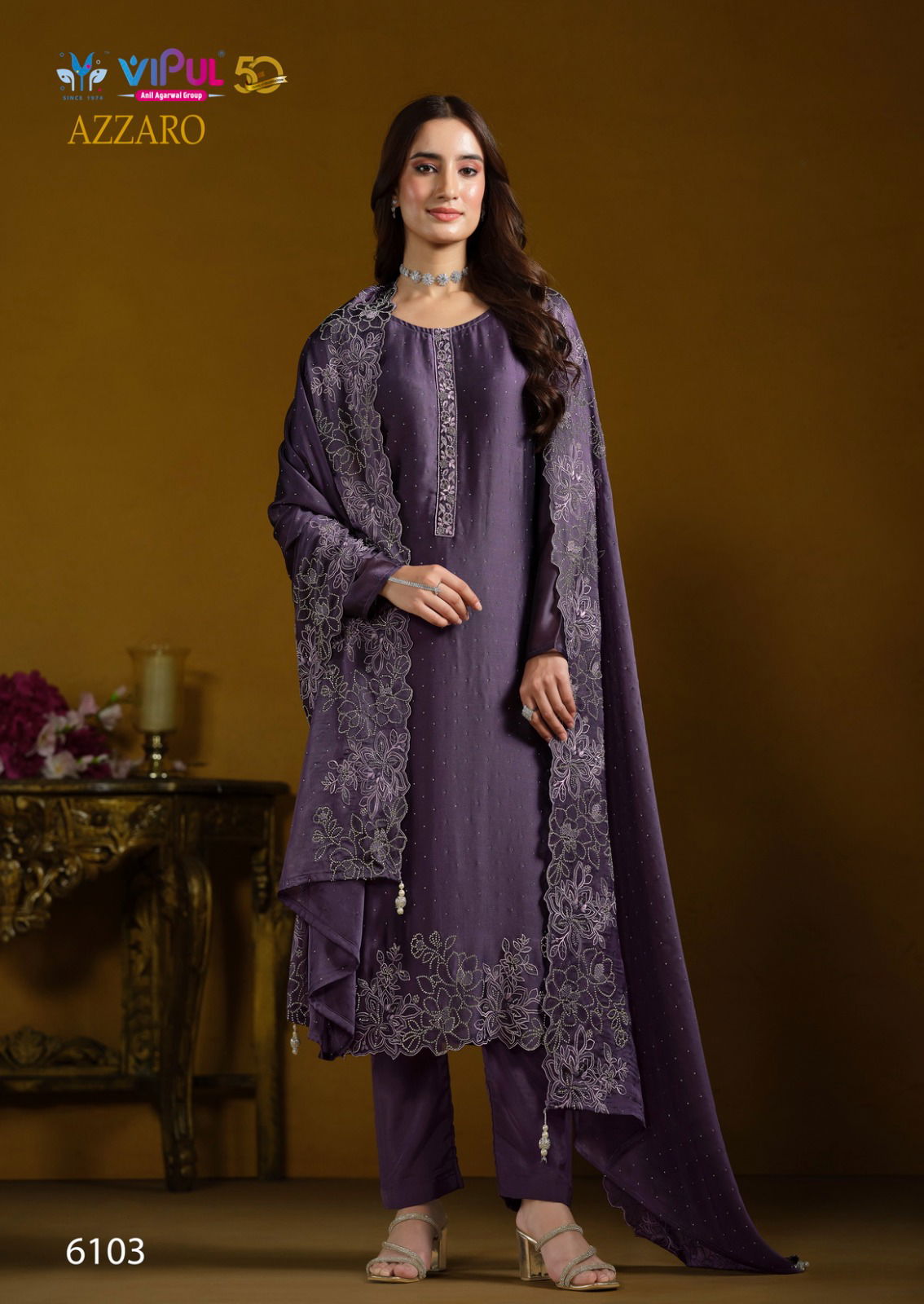 Azzaro By Vipul Swarovski Embroidery Work Designer Suits Wholesale Market In Surat